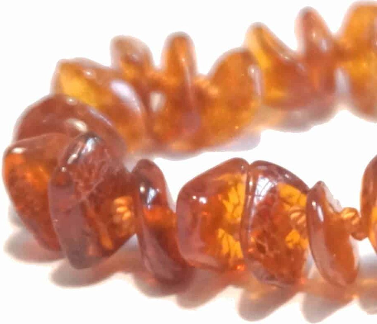 Baby/Kind - Barnsteen armbandje - cognac - chips gepolijst - 14cm