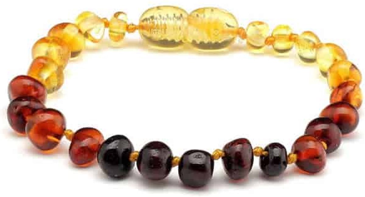 Baby/Kind - Barnsteen armbandje - regenboog - ronde steentjes -14cm