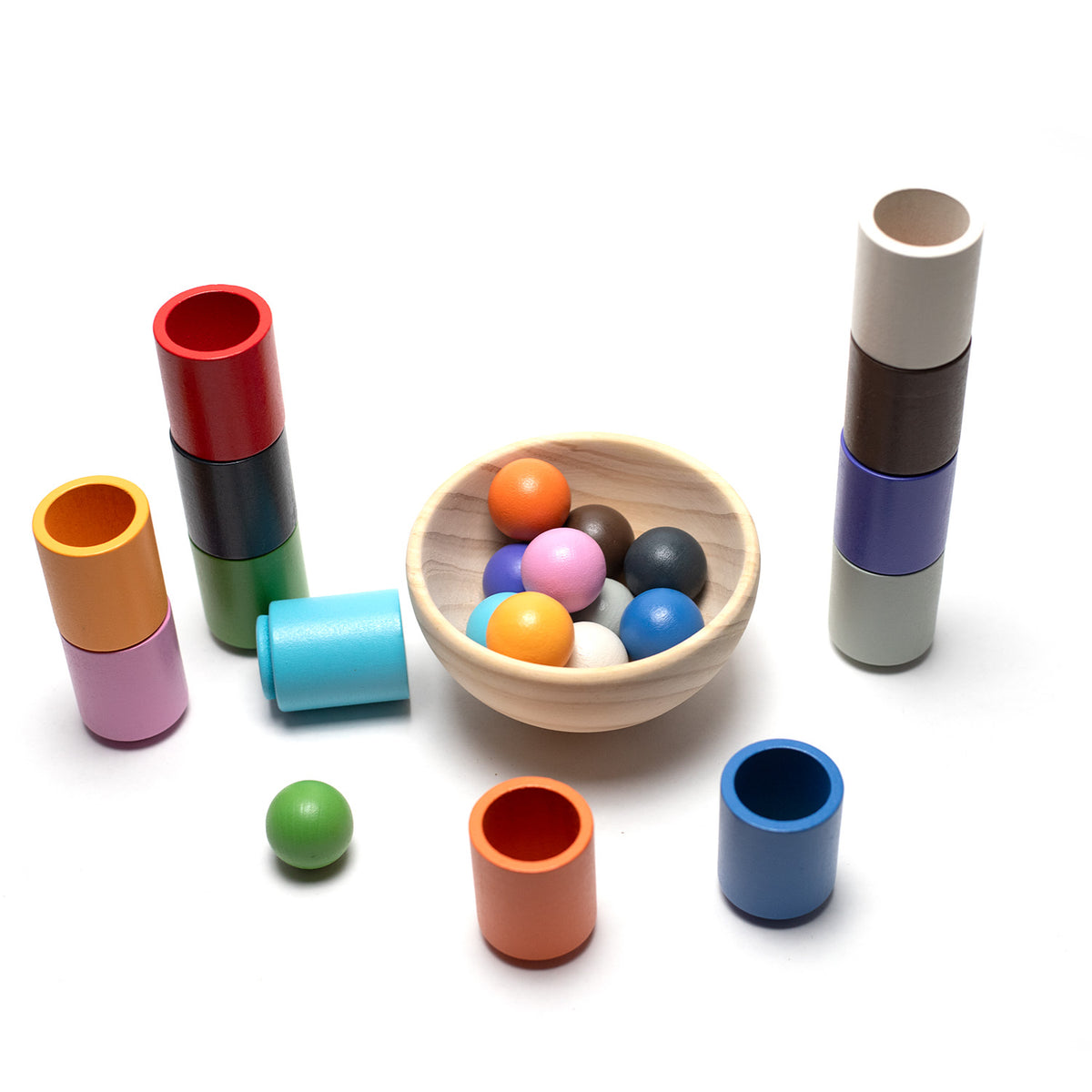 Houten speelgoed kopjes en ballen set - Montessori - Open einde speelgoed