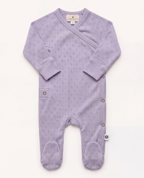 Wollen boxpakje met voetjes pointelle - merinowol - Lavender Frost