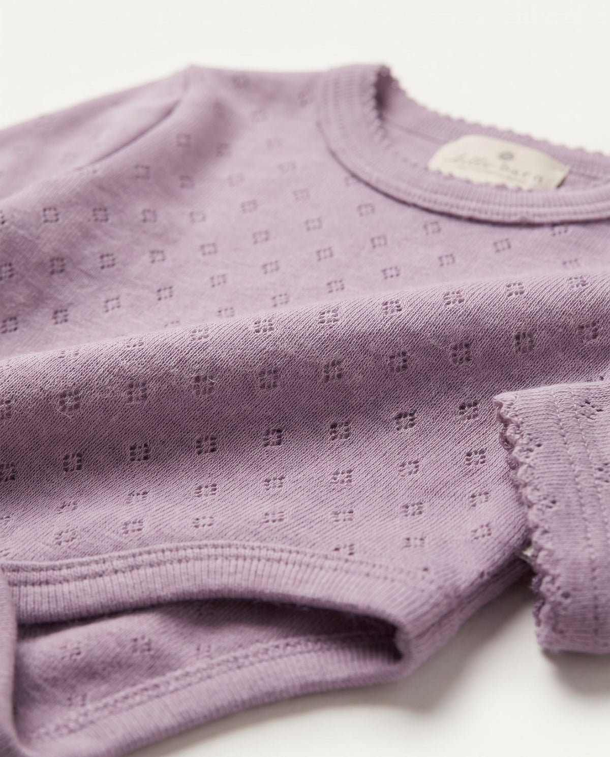 Wollen romper lange mouwen pointelle - merinowol - Lavender Frost
