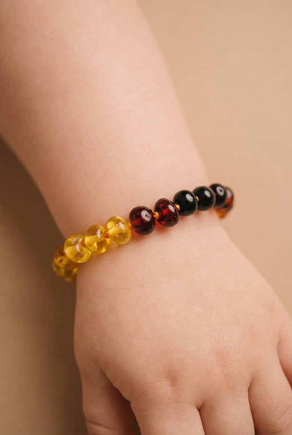 Baby/Kind - Bernsteinarmband - Regenbogen - runde Steine - 14cm