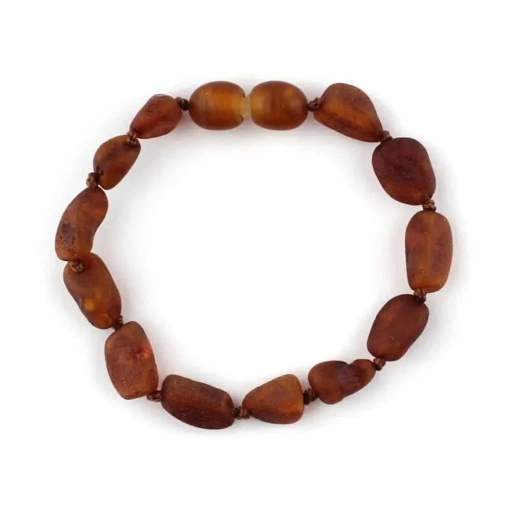 Baby/Kind - Barnsteen armbandje - Ovalen ruwe kraaltjes - Cognac - 14cm