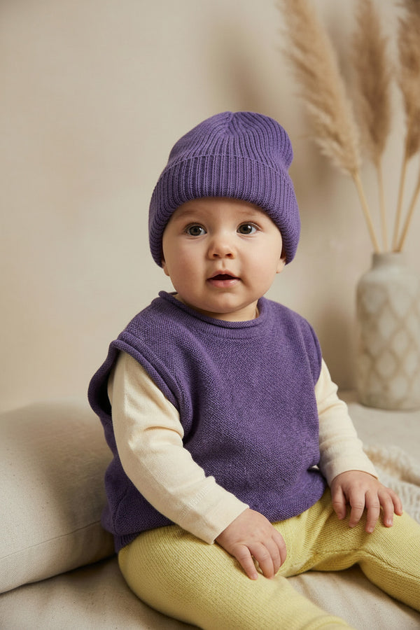 Merinowol Gebreide Baby Muts - Violet