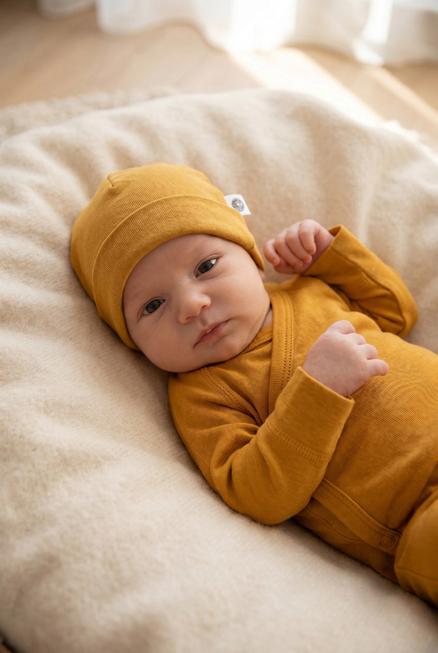 Wollen baby muts - Merinowol - Harvest Gold