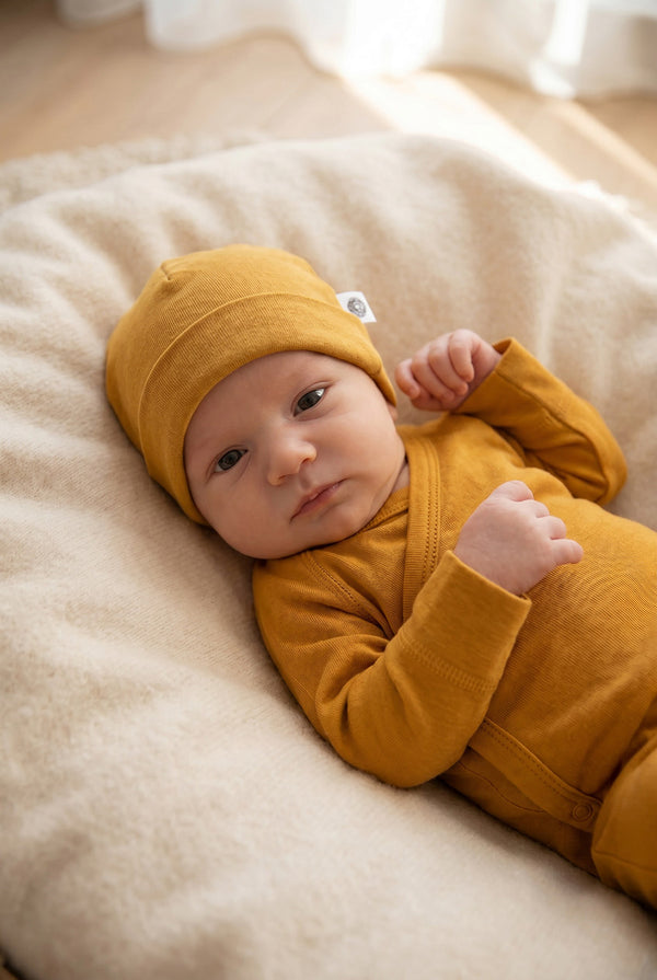 Wollen baby muts - Merinowol - Harvest Gold