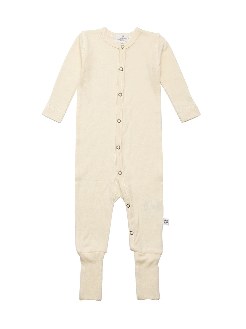 Wollen baby pakje / playsuit - Merinowol - Natural met omslagvoetjes