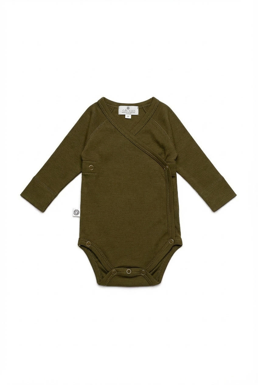 Wollen Overslagromper lange mouw – Merinowol – Fir Green