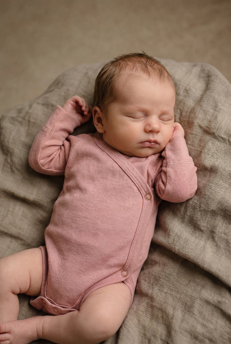 Wollen Overslagromper lange mouw – Merinowol - Misty Rose