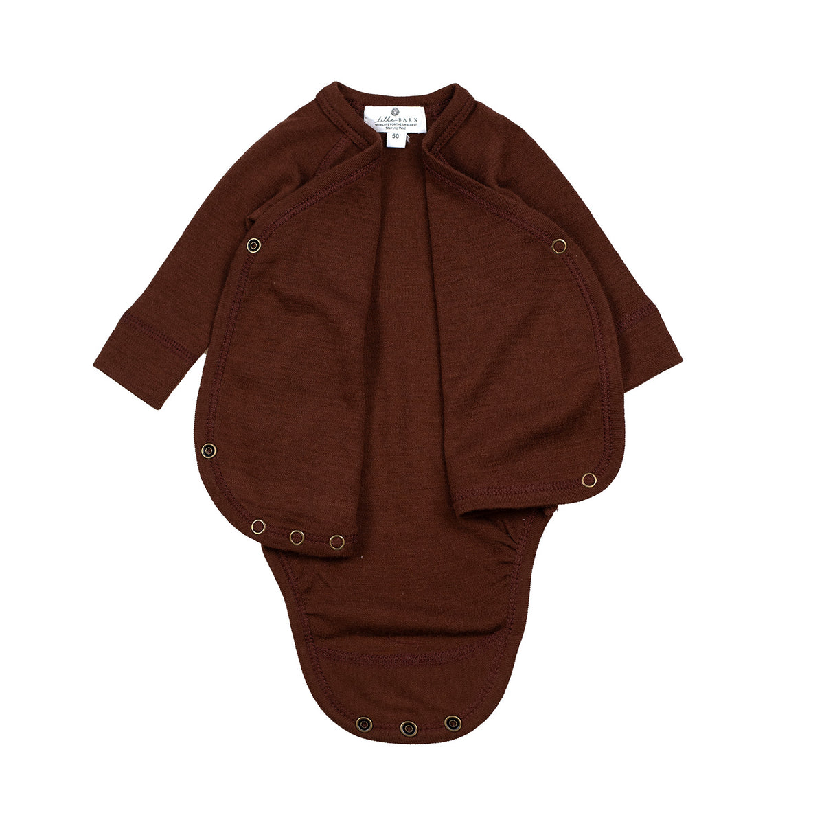 Wollen Overslagromper lange mouw – Merinowol - Chocolate fondant