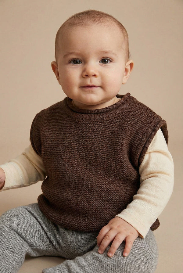 Merinowol gebreide baby spencer - Carob