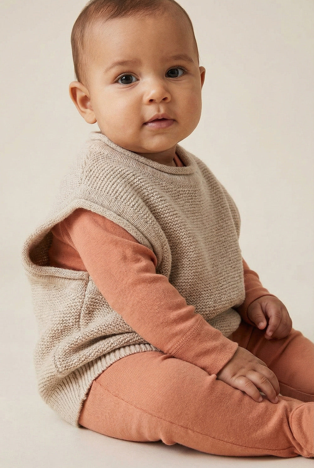 Merinowol gebreide baby spencer - Garlic