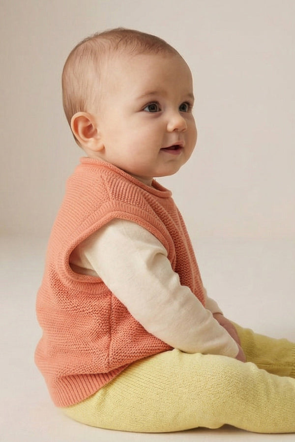 Merinowol gebreide baby spencer - Peach Fuzz