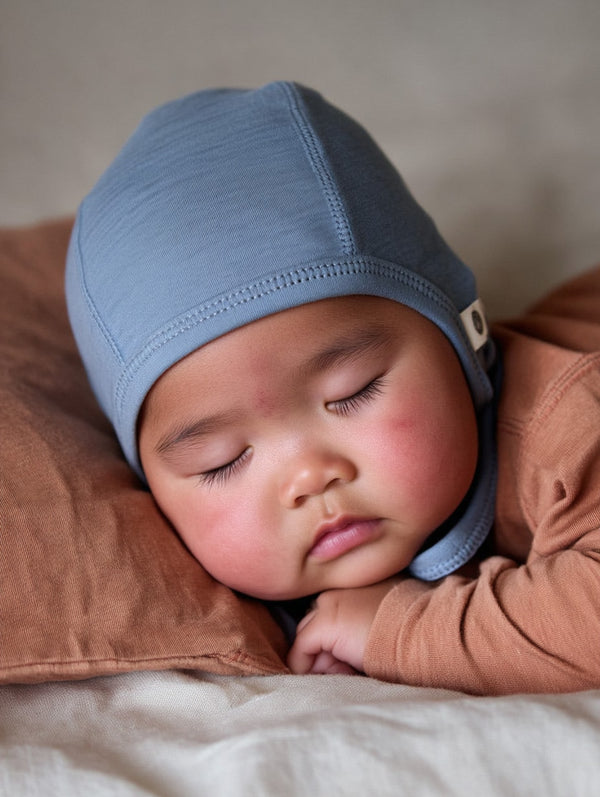Baby wollen strikmuts – Merinowol - Blue Fog