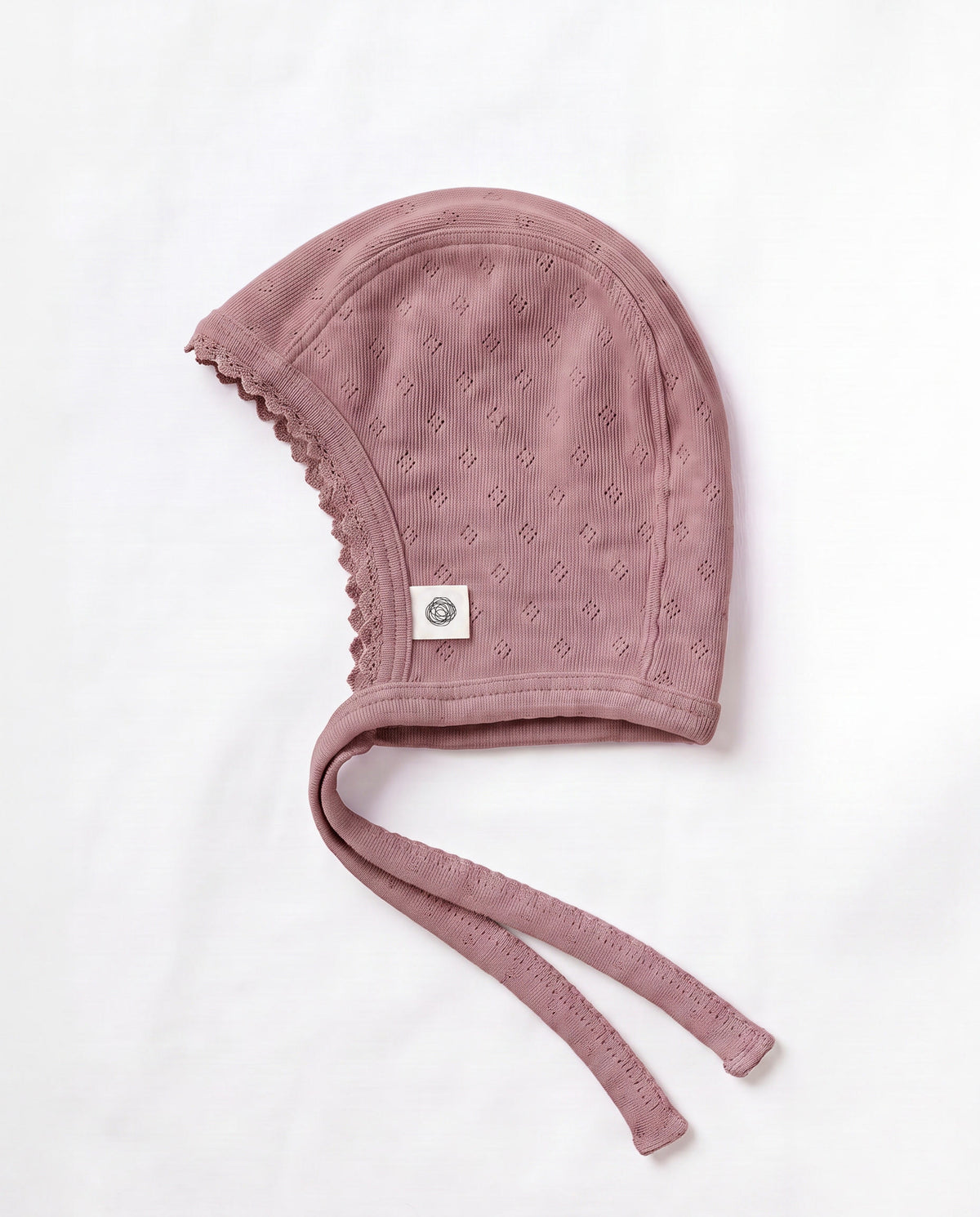 Wollen strikmutsje pointelle - merinowol - Rose Brown