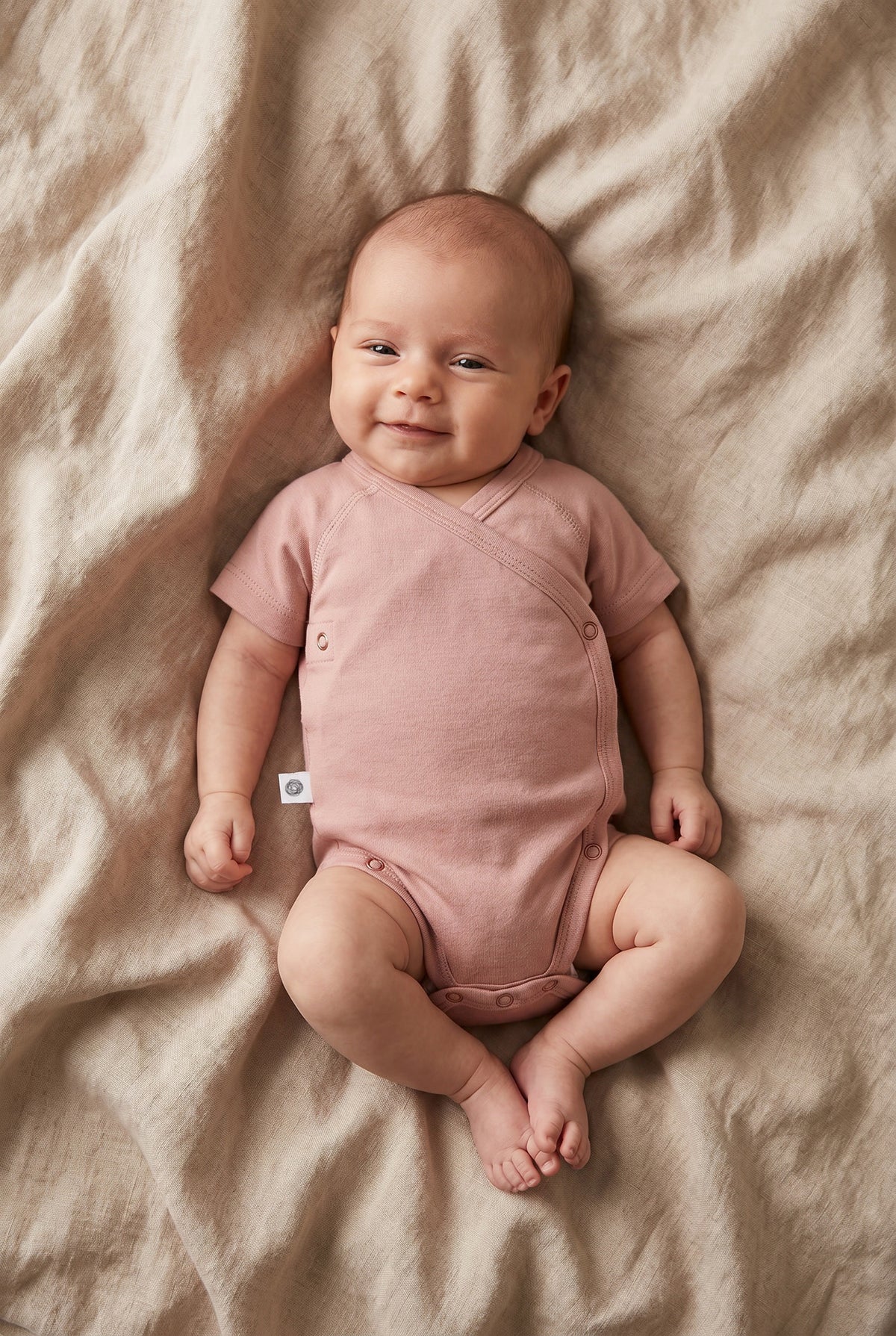 Wollen Overslagromper korte mouw – Merinowol - Misty Rose