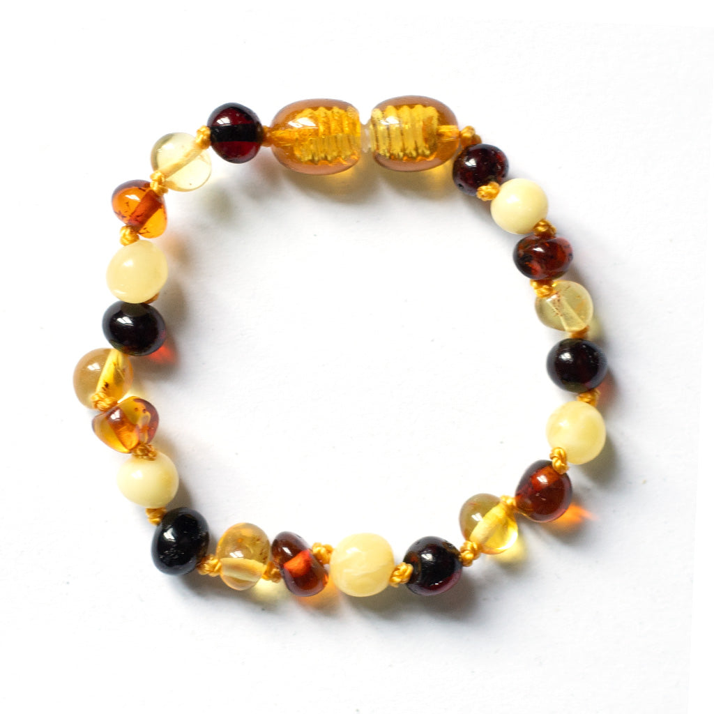 Baby/Kind – Barnsteen armbandje – ronde kraaltjes – 14cm - Gemengde kleuren