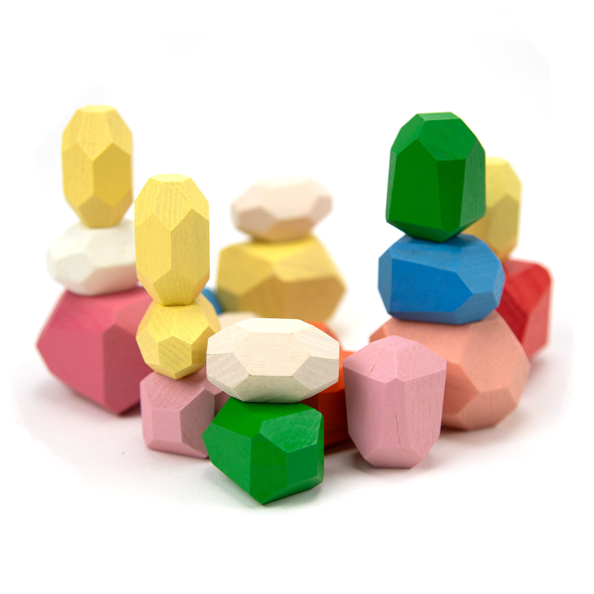 Trælegetøj - Pebbles - Farvede Træstabelsten - 20 styk