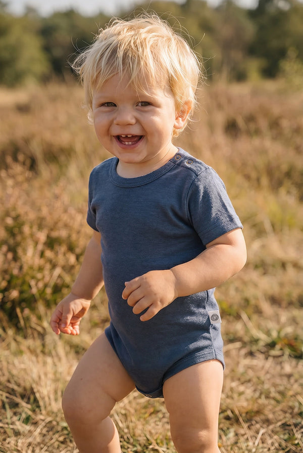 Wollen Romper korte mouw – Merinowol - Vintage Indigo