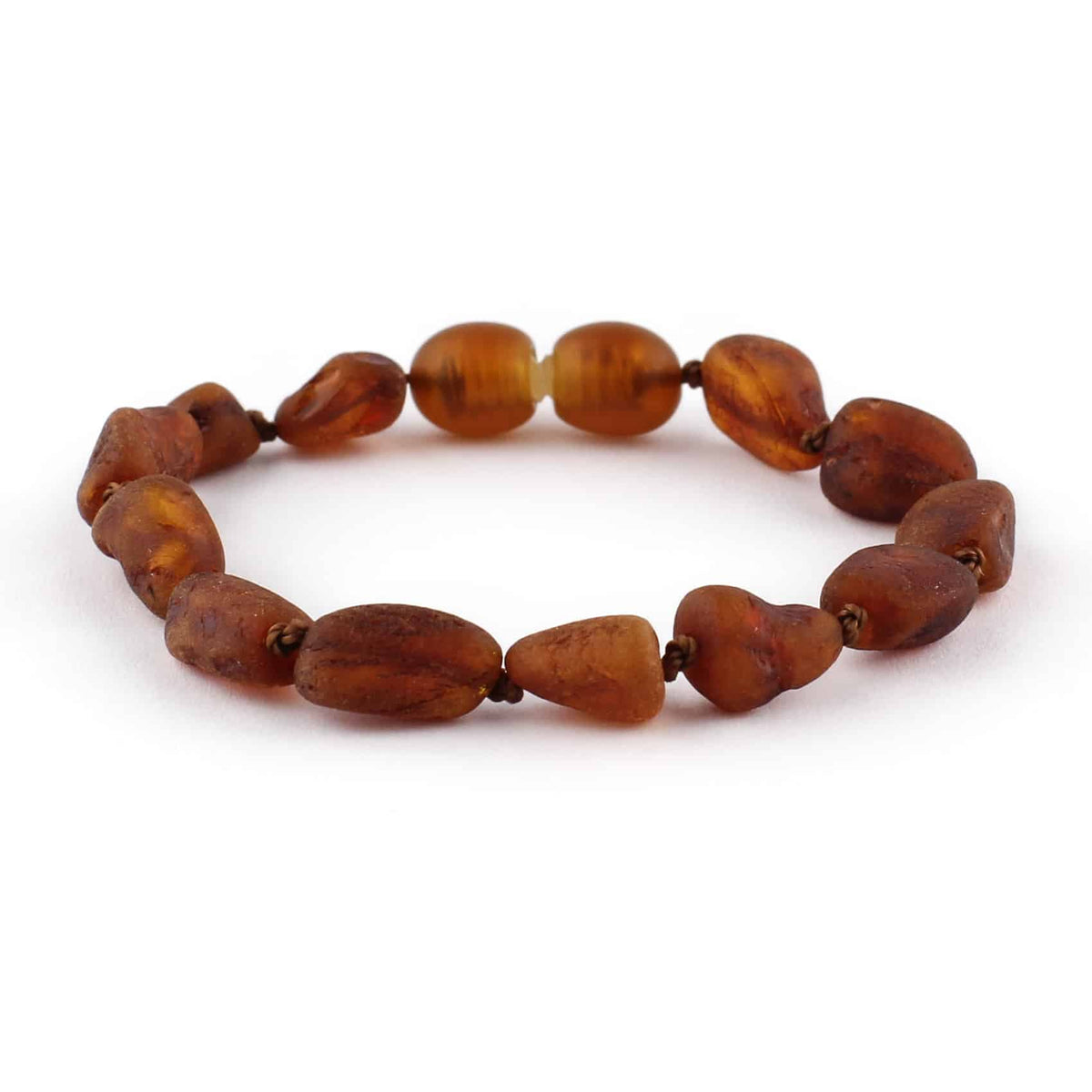 Baby/Kind - Barnsteen armbandje - Ovalen ruwe kraaltjes - Cognac - 14cm