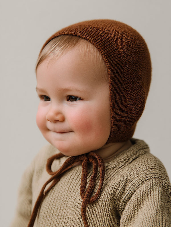 Wollen Strikmuts Baby Gebreid - Merinowol - Brunette