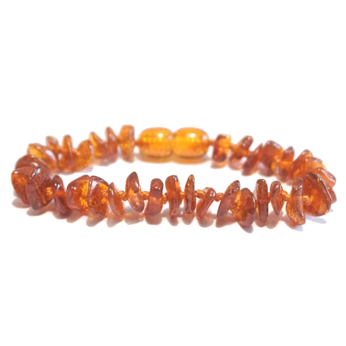 Baby/Kind - Barnsteen armbandje - cognac - chips gepolijst - 14cm