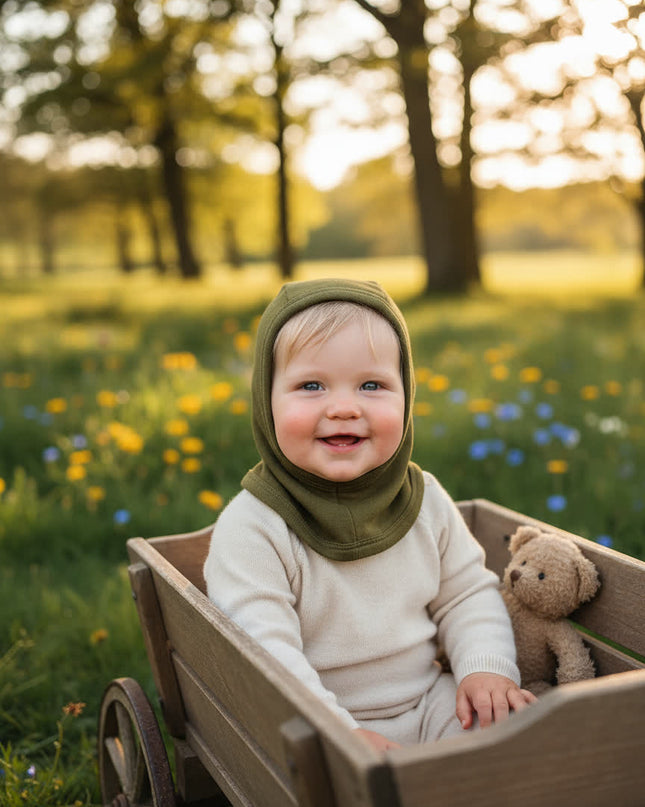 Wollen Kinder Balaclava / Bivakmuts - Fir Green