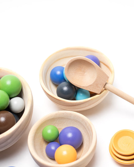 Houten speelgoed schaaltjes en ballen set - Montessori - Open einde speelgoed