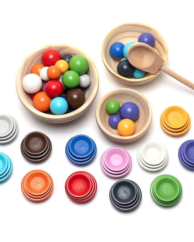 Wooden toy bowls and balls set - Montessori - Open-ended toys