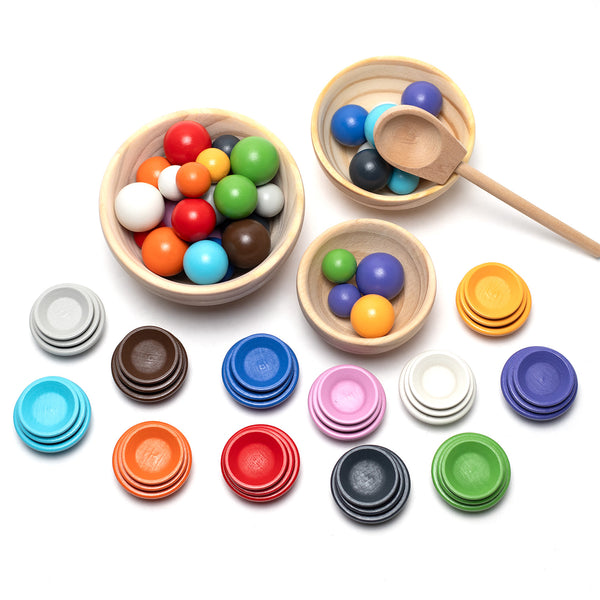 Houten speelgoed schaaltjes en ballen set - Montessori - Open einde speelgoed