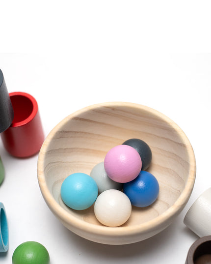 Houten speelgoed kopjes en ballen set - Montessori - Open einde speelgoed