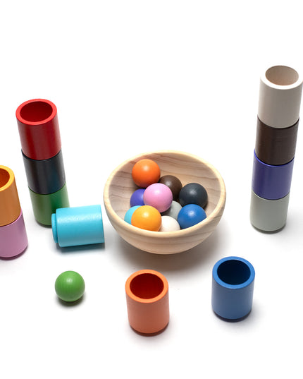 Houten speelgoed kopjes en ballen set - Montessori - Open einde speelgoed