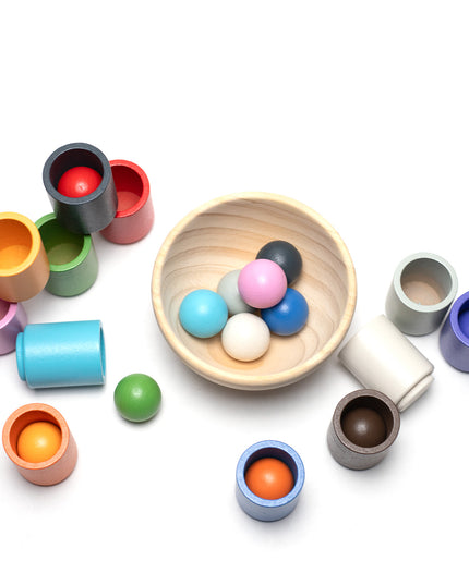 Houten speelgoed kopjes en ballen set - Montessori - Open einde speelgoed