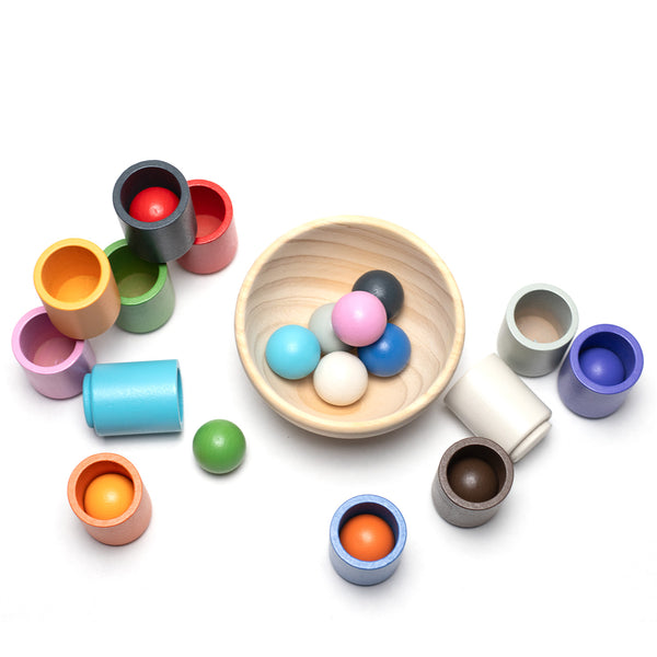 Houten speelgoed kopjes en ballen set - Montessori - Open einde speelgoed