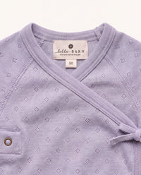 Uld heldragt med fødder i pointelle - merinould - Lavender Frost – billede 3