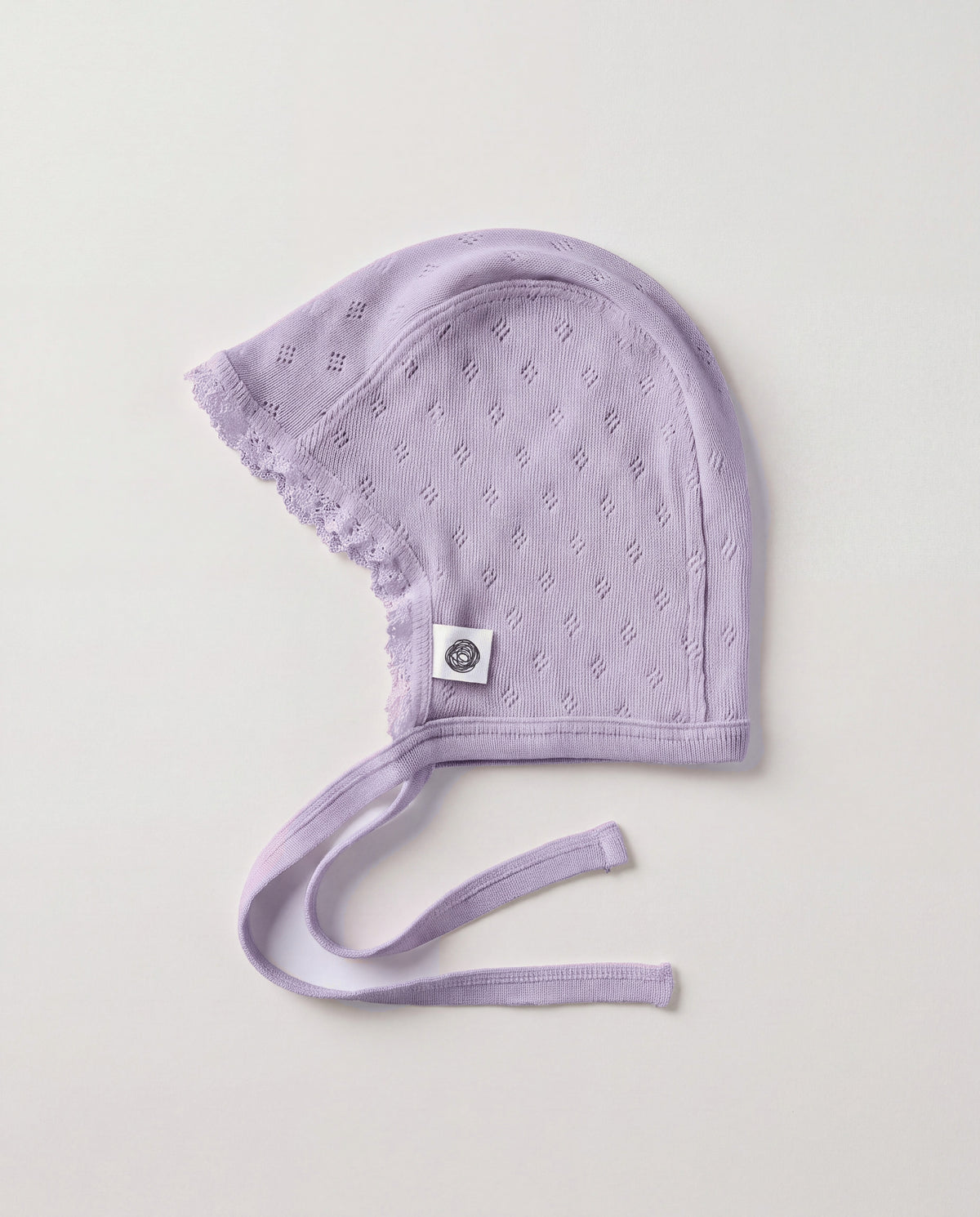 Wool bow bonnet in pointelle - merino wool - Lavender Frost