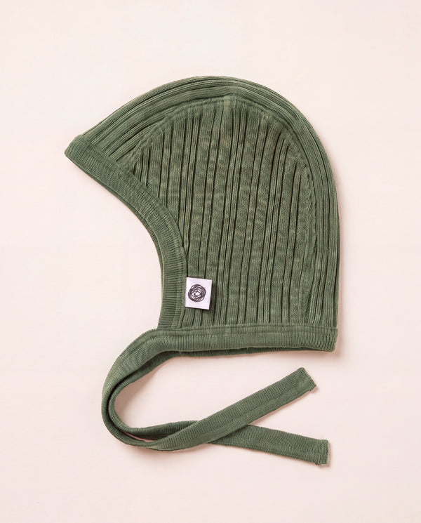 Wollen strikmutsje rib - merinowol - Oil Green