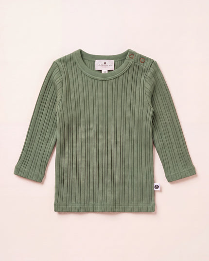Woolen rib sweater - merino wool - Oil Green