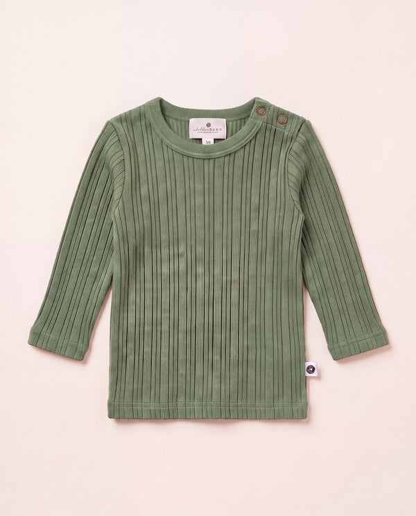 Wollen truitje rib - merinowol - Oil Green