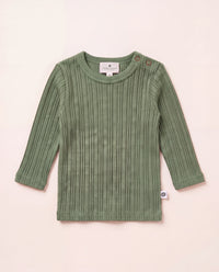 Woolen rib sweater - merino wool - Oil Green – image 1