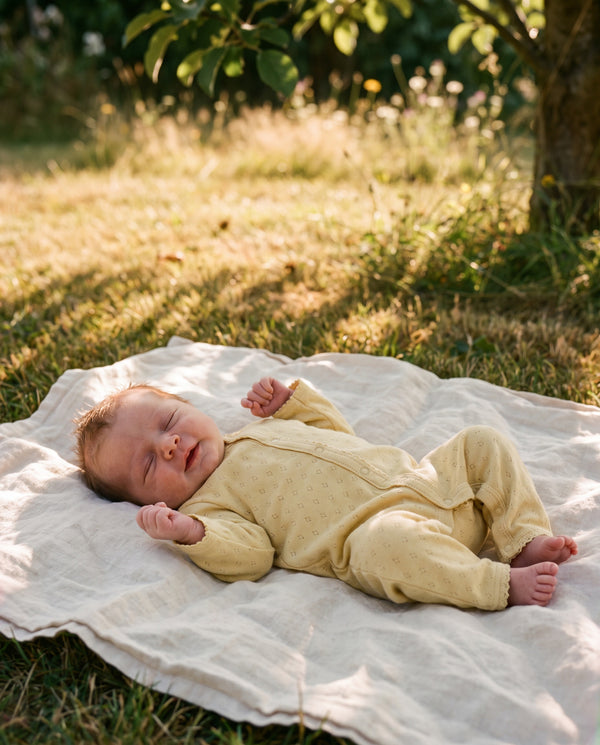 Tutina di lana in pointelle - lana merino - Dusty Yellow