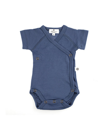 Wollen Overslagromper korte mouw – Merinowol - Vintage Indigo