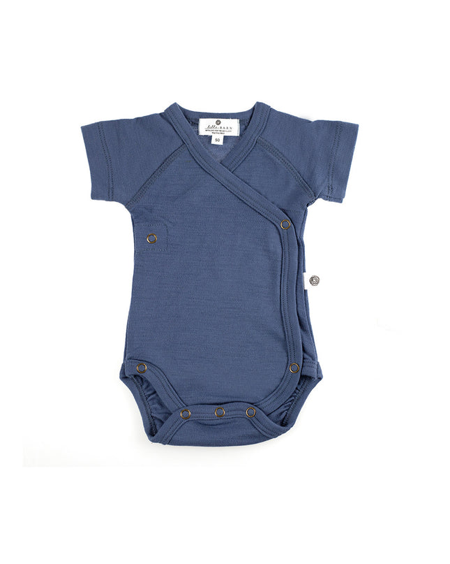 Wollen Overslagromper korte mouw – Merinowol - Vintage Indigo