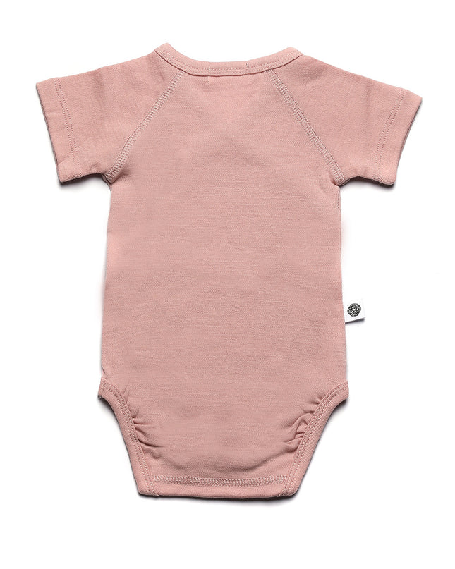 Wollen Overslagromper korte mouw – Merinowol - Misty Rose