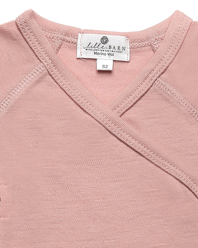 Wollen Overslagromper korte mouw – Merinowol - Misty Rose
