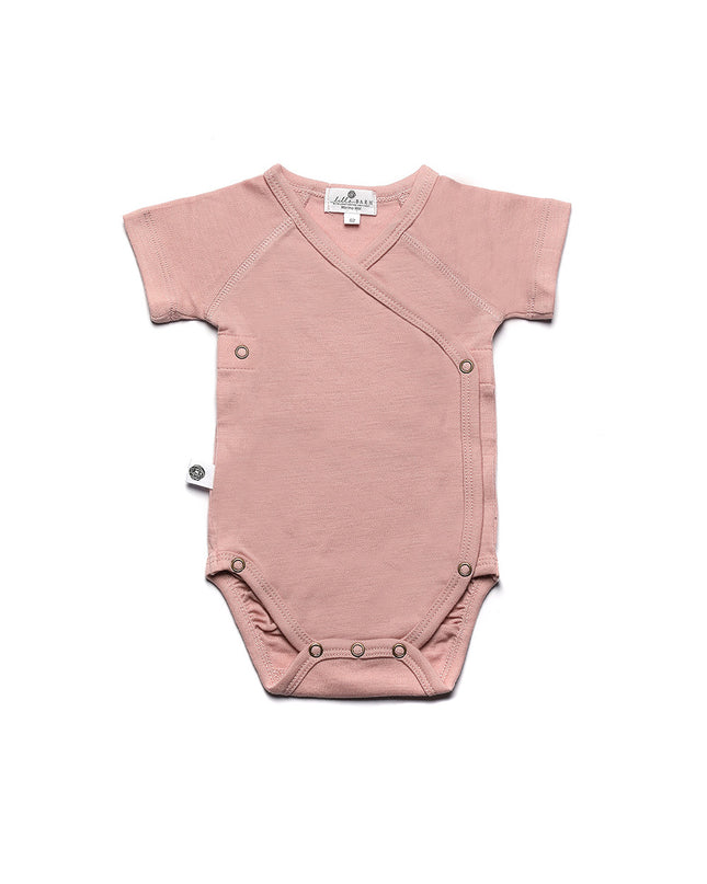 Wollen Overslagromper korte mouw – Merinowol - Misty Rose