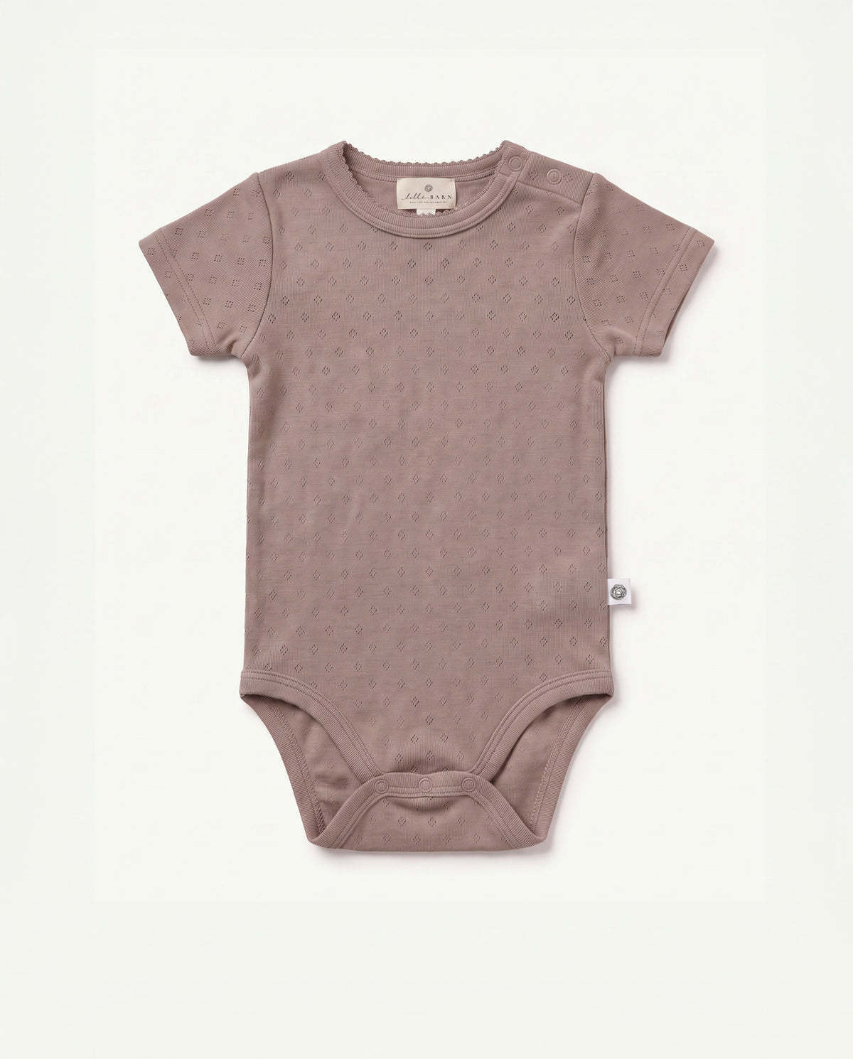 Woolen short-sleeve pointelle romper – merino wool – Funghi