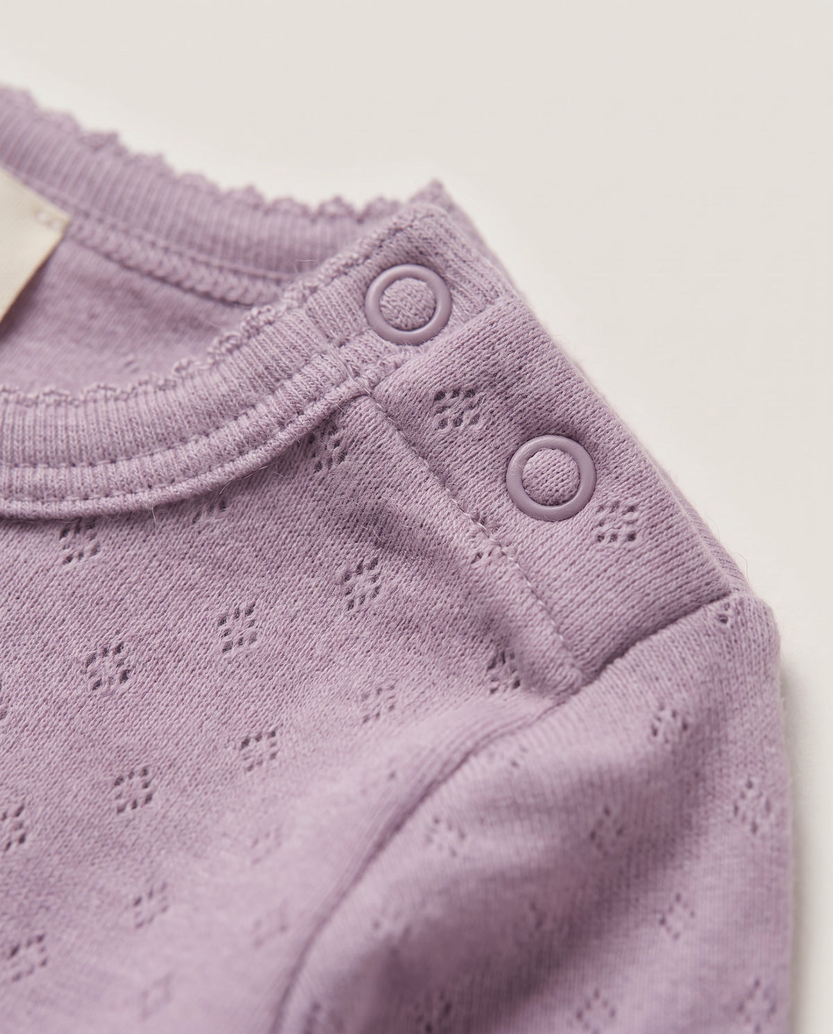 Wollen romper lange mouwen pointelle - merinowol - Lavender Frost