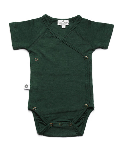 Short sleeve woolen wrap romper – merino wool