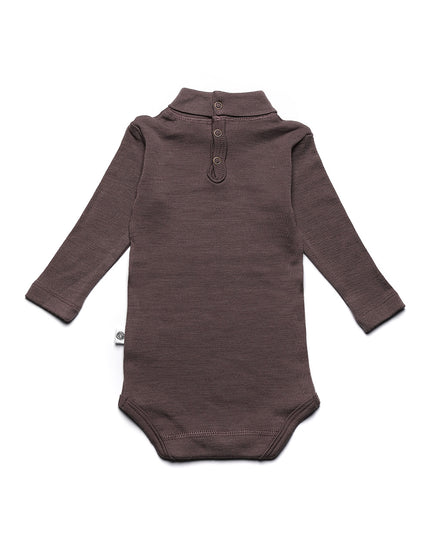 Long-sleeved wool romper with turtleneck - Merino wool - Peppercorn